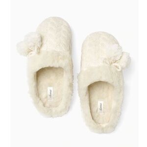 Soma Faux Fur Cable Knit Pom Pom Slippers